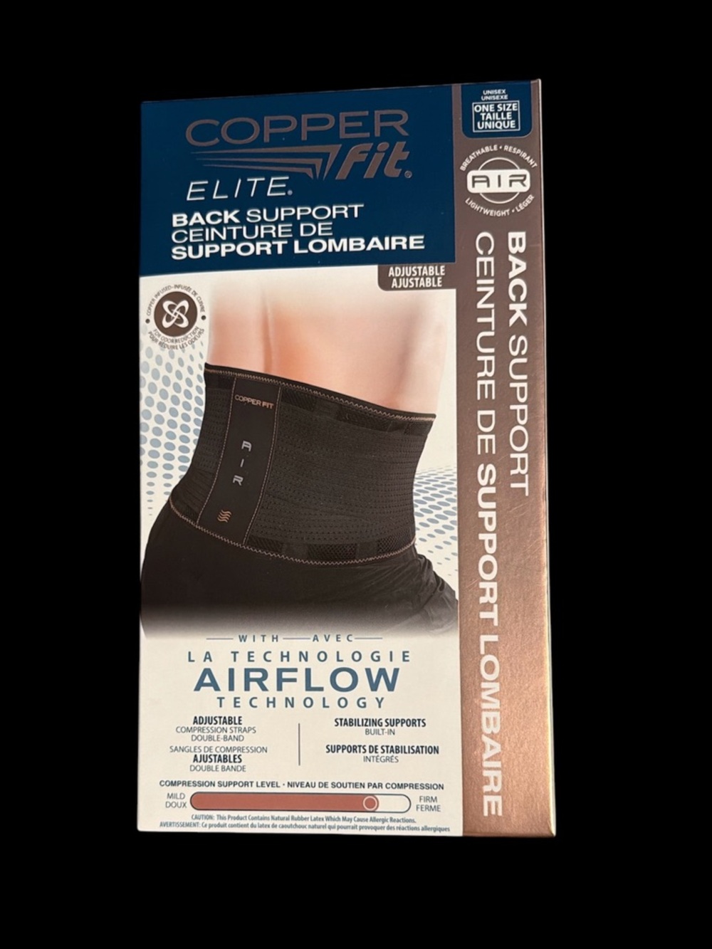 Copper Fit Elite Black Back Support Belt - Adjustable Airflow